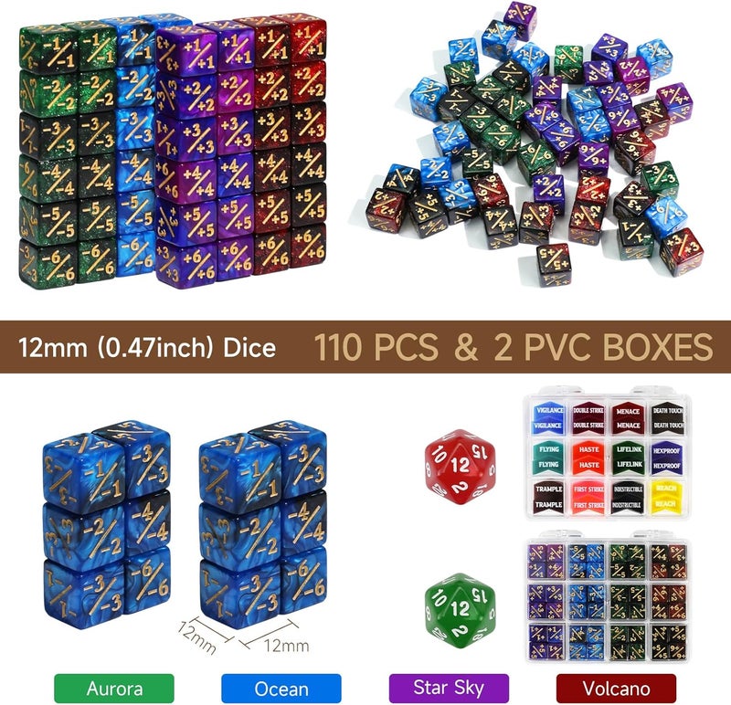 FIGURESLAB Store 110PCS MTG Tokens & 12mm Life Counter Dice Set for Magic The Gathering with Box, Bulk Ability MTG Tokens D20 Loyalty 6 Sided Dice, Compatible with TCG CCG Magic Card Gaming Accessories - Image 3